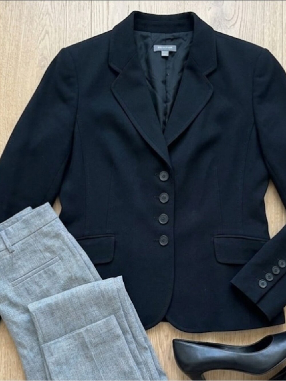 Ann Taylor Petites Black Wool Blend 4-Button Blazer Jacket 14P